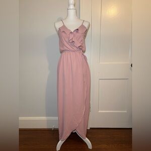 Elegant Pink Ruffle Maxi Dress